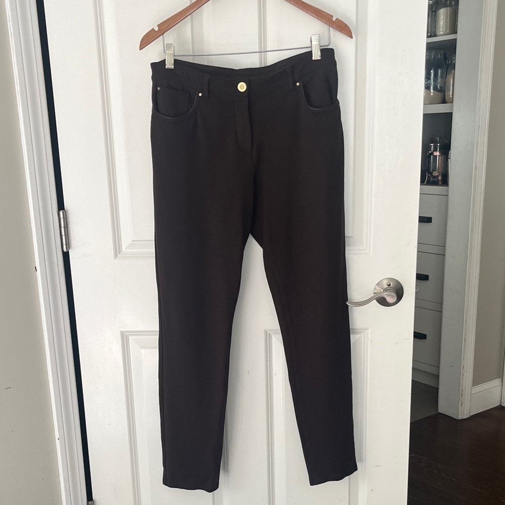 Chico's So Slimming Brown Women's Leggings 5 pocket zip and button sz 6